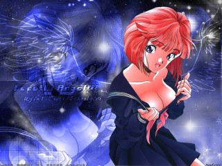 Redhair woman blackdress blue stars - yukito kishiro free wallpaper