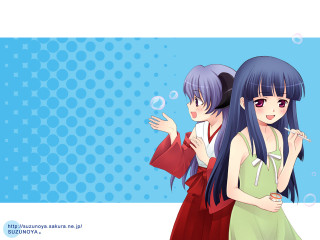 Anime girls blue eyes hakama - bubble free wallpaper