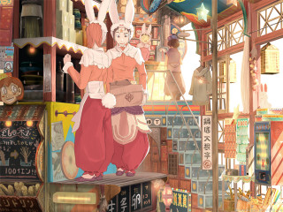 Woman storefront rabbit magic illustration - chen chun free wallpaper for desktop