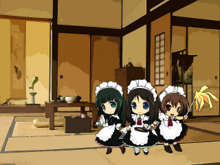 Three maid girls room window - maid outfit free wallpaper