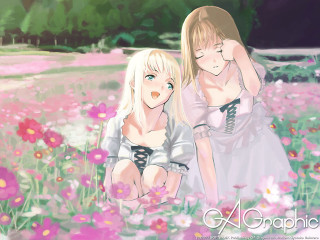 Flower field two girls aya - their free wallpaper