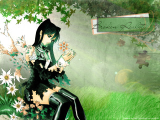 Gothic anime woman flower field - a grass free wallpaper for desktop