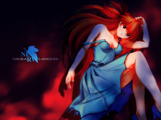 Woman blue dress red hair - figurative art free wallpaper for desktop
