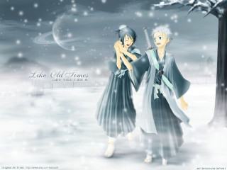 Anime snowy walk hakama kimono - two anime character free wallpaper