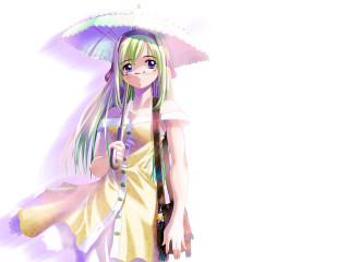 Alice girl green hair umbrella - anime style free wallpaper