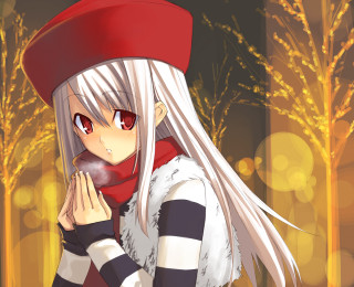 Anime girl white hair red 20 - a red hat free wallpaper