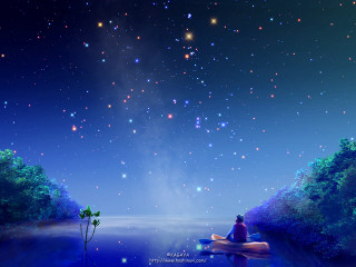 Night sky stars boat moon - firefly free wallpaper