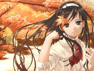 Girl long hair bow tie 12 - a river in the background free wallpaper