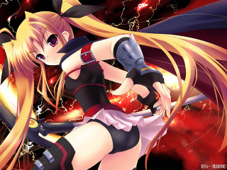 Anime blonde sword red background - a anime character free wallpaper for desktop