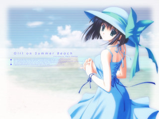 Girl blue dress hat beach - a blue dress and hat free wallpaper