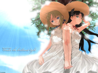 Anime girls dress hats outdoors - radiant free wallpaper