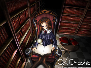 Library gothic anime woman reading - a lamp free wallpaper for desktop