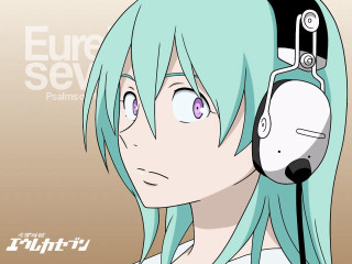 Anime bluehair headphones brownwhite background - her ear free wallpaper