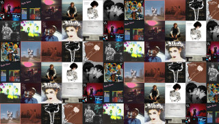 Woman microphone man guitar collage - artwork free wallpaper