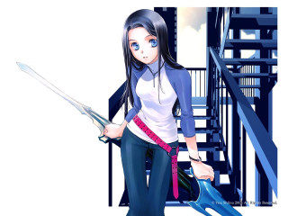 Woman sword scissors staircase rayonism - a staircase free wallpaper