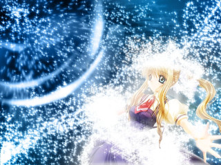 Anime girl blonde hair snowflakes - behind her free wallpaper