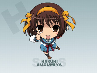 Haruhi suzumiya cartoon bow blue - a yellow bow free wallpaper