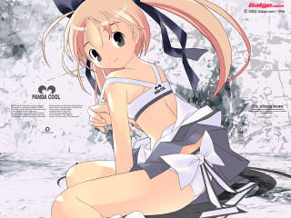 Girl ponytailed sitting beach bikini - a blue ribbon free wallpaper