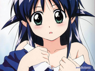 Anime girl blue hair smirk - a blue shirt free wallpaper