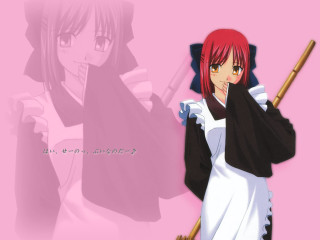 Red haired girl broom kimono - a white dress free wallpaper