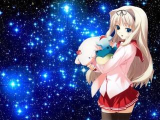 Girl stuffed animal starry sky - a girl holding free wallpaper