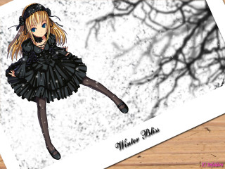 Gothic girl winter blurry tree - ground free wallpaper for desktop