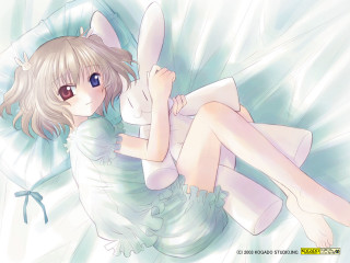 Girl cat bed pajamas smile - her back free wallpaper for desktop