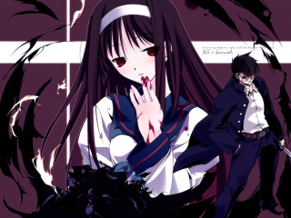 Longhair gothic anime blood moon - their hand together free wallpaper