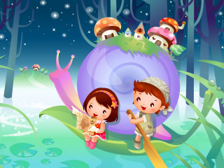 Leaf mushroom house starry night - a leaf free wallpaper for desktop