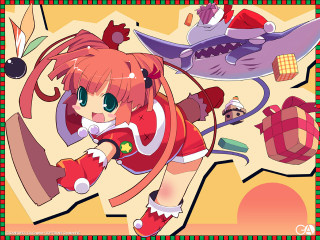 Girl red dress kite shark - border free wallpaper