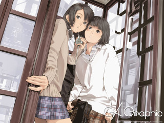 Anime girls window phone camera - a phone free wallpaper