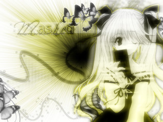 Long white hair butterfly background - anime style free wallpaper