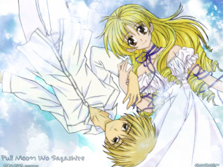 Anime couple flying sky blonde - a sky background behind them free wallpaper