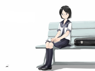 Woman sitting bench suitcase manga - purism free wallpaper