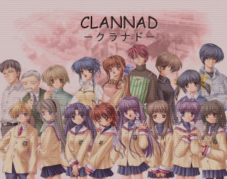 Clannad anime group pink background - japanese free wallpaper