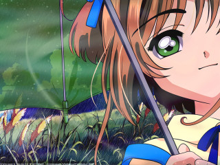 Girl umbrella green eyes ribbon - a green eye free wallpaper