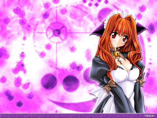 Anime girl red hair black - a black cape free wallpaper