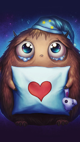 Cartoon character holding pillow heart - stuffed free wallpaper for mobile