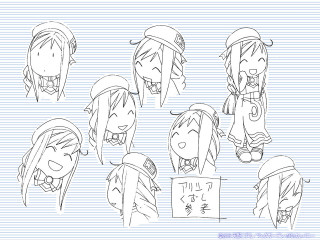 Anime girls group blue background 3 - different expression and hair free wallpaper