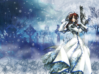 Snowy forest woman white dress - a white dress holding free wallpaper