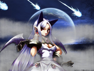 White dress cat demon girl - a white cat free wallpaper