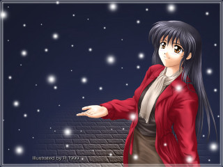 Woman red jacket snowflakes fireworks - a red jacket free wallpaper