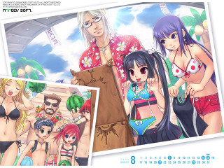 Anime girls beach bikini flower 2 - a man in the background free wallpaper for desktop
