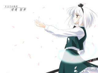 Youmu green sword ribbons cherry - outfit holding free wallpaper