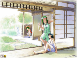 Woman green dress boy umbrella - a white umbrella free wallpaper