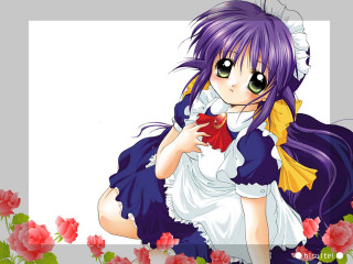 Anime girl purple hair fish 3 - purple hair holding free wallpaper