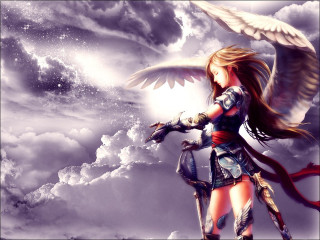 Angel wings horse clouds stars - above her free wallpaper