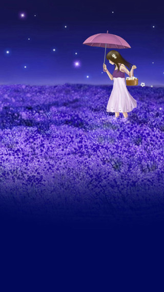 Woman umbrella field flowers night - night free wallpaper for mobile