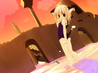 Cartoon girl bathing suit castle - bathing free wallpaper