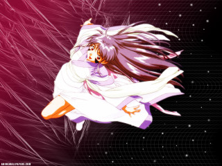 Girl flying purple background kimono - neo free wallpaper